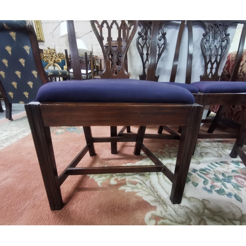 31 - Matching Set of 4 Mahogany Chippendale Style Dining Chairs, with square chamfered legs, navy fabric ... 