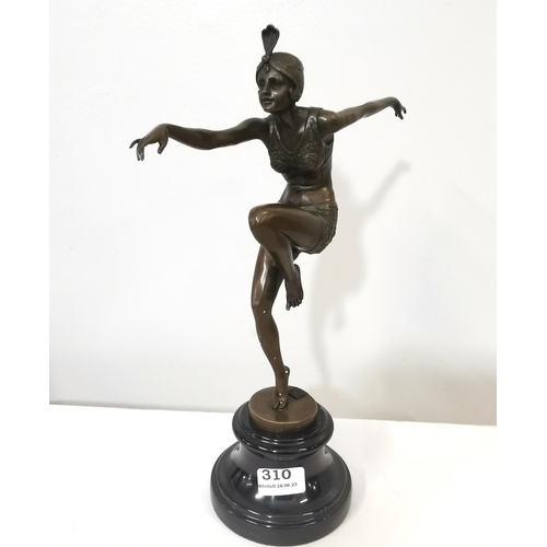 310 - Contemporary Bronze Figure of a 1920s Flapper Dancer, on a black marble base, size