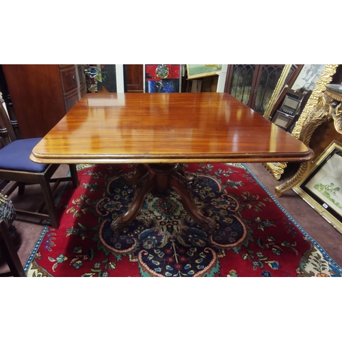 315 - Mahogany Dining Table, on a central pod with 4 nicely carved splayed legs, 1.28mW x 1.3mD (71cm unde... 