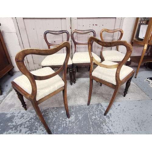 316 - Matching Set of 5 WMIV Rosewood Dining Chairs, turned front legs, cream fabric on seats (some fading... 