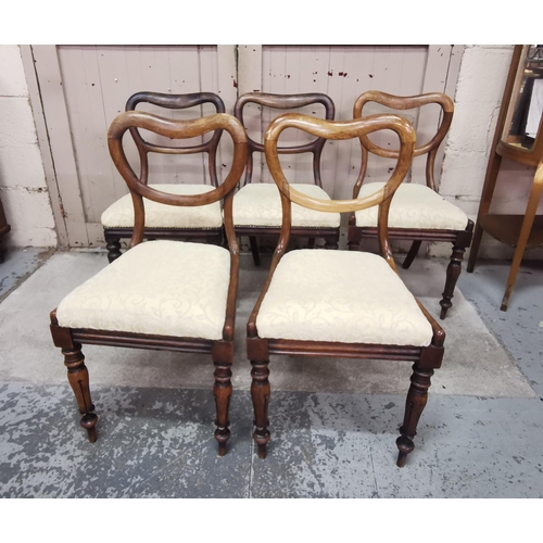 316 - Matching Set of 5 WMIV Rosewood Dining Chairs, turned front legs, cream fabric on seats (some fading... 