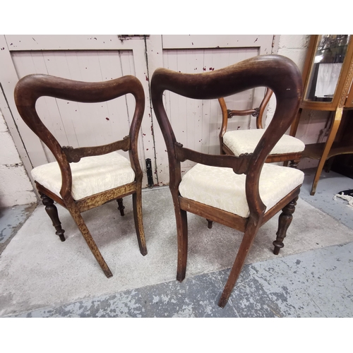 317 - Matching Set of 3 WMIV Rosewood Dining Chairs, with curved top rails, on turned front legs, cream co... 