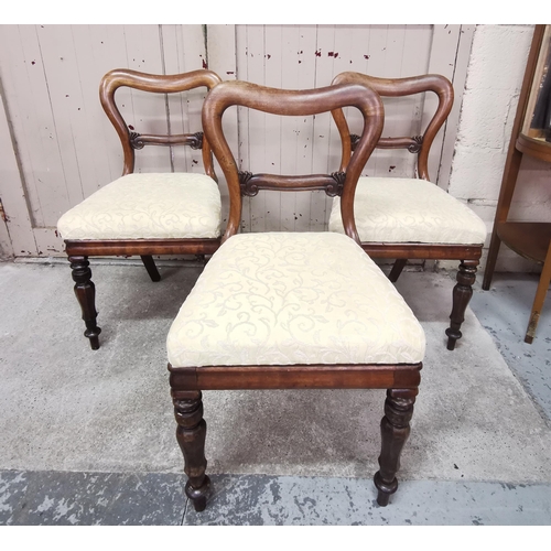 317 - Matching Set of 3 WMIV Rosewood Dining Chairs, with curved top rails, on turned front legs, cream co... 