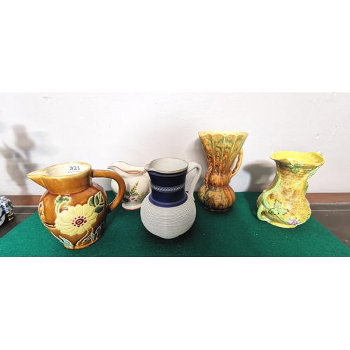 321 - 5 coloured English pottery Jugs, including 1 Beswick (5)