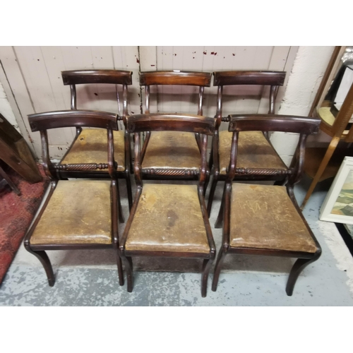 33 - Matching Set of 6 Regency Style Dining Chairs (possibly pine, with a mahogany finish), with sabre fr... 