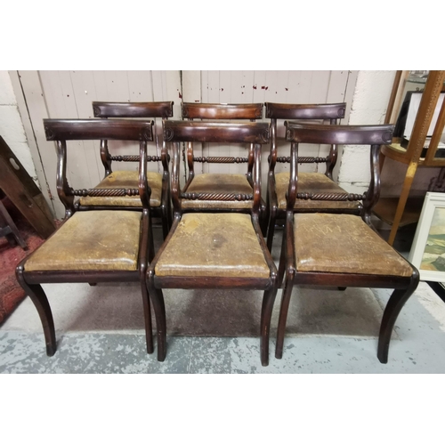 33 - Matching Set of 6 Regency Style Dining Chairs (possibly pine, with a mahogany finish), with sabre fr... 