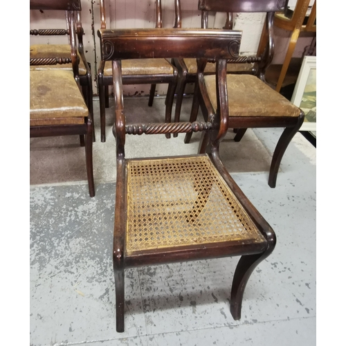 33 - Matching Set of 6 Regency Style Dining Chairs (possibly pine, with a mahogany finish), with sabre fr... 