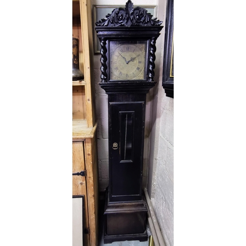 351 - 19thC Grandmother Clock, in a dark oak case with a brass dial, 30 hour movement, 2 brass weights