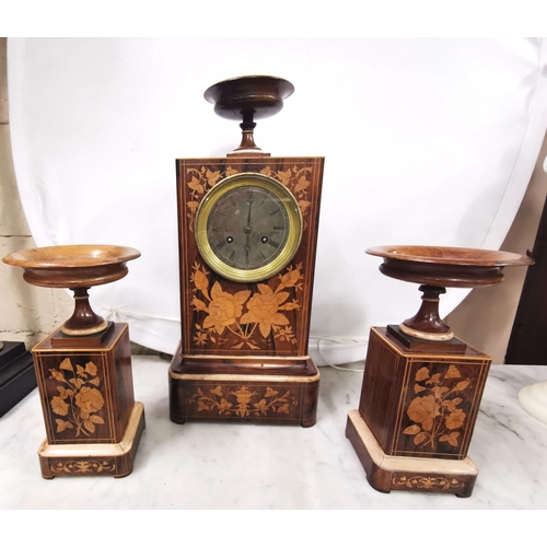 358 - Interesting 3-piece Rosewood Cased Clock Set incl. a Mantle Clock with a silvered dial (inscribed ?G... 