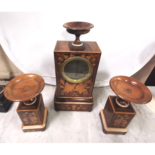 358 - Interesting 3-piece Rosewood Cased Clock Set incl. a Mantle Clock with a silvered dial (inscribed ?G... 