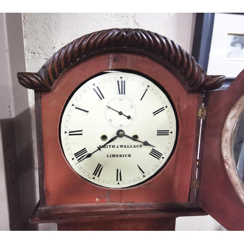 359 - Grandfather Clock in a flame mahogany case, 201cmH x 47cmW, the white dial stamped 