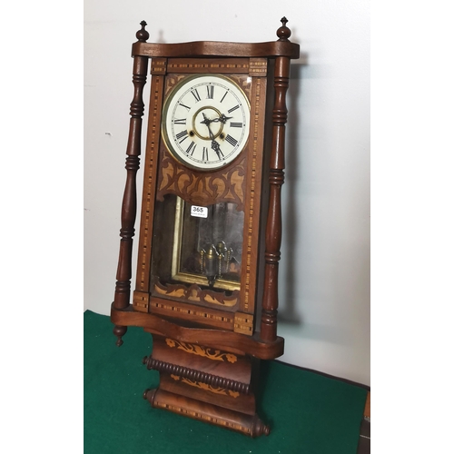 365 - Tunbridgeware Inlaid Wall Clock, Spring Driven with a visible pendulum, double scrolled case, 84cmH