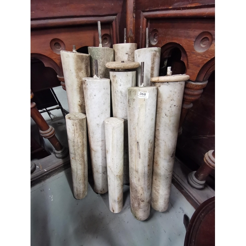 368 - Group of 10 x 19thC white marble pillars - various sizes from 61cm to 79cmH (and 10 - 12 cm dia)