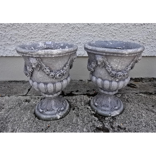 385 - Pair of Classic Design Gardens Urns, 50cmH x 40cm dia, painted grey (fibreglass)