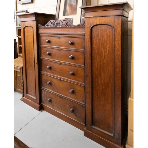 389 - Late 19thC Mahogany Compactum Wardrobe, a central bank of drawers with hanging robes on either side,... 