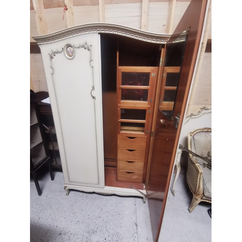 393 - 2 Piece Bedroom Set, 1950s, including a two-door wardrobe and a bed head with integrated bed cabine... 