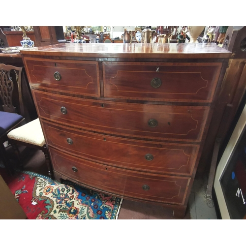 396 - Edwardian Mahogany and Satinwood Inlaid Chest, bow shaped front - 2 short drawers and 3 long drawers... 