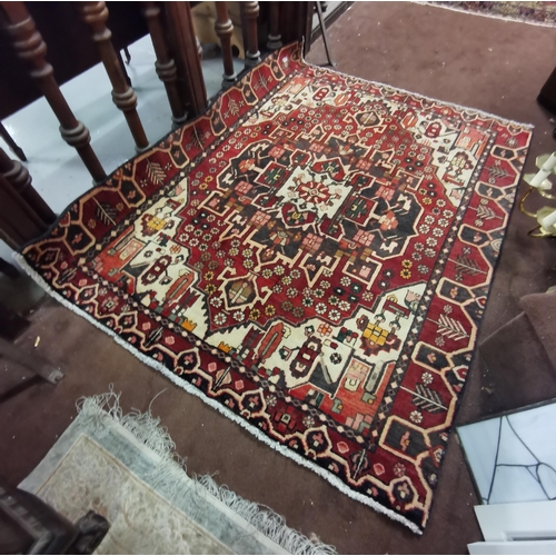 419 - Old Persian full pile backtiar Village Rug, deep red, brown hues, cream highlights, 1.55m x 2.05m