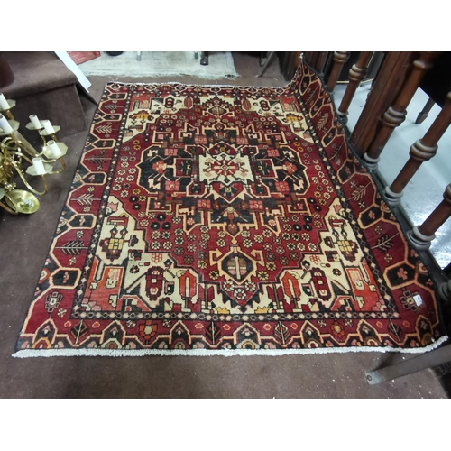 419 - Old Persian full pile backtiar Village Rug, deep red, brown hues, cream highlights, 1.55m x 2.05m