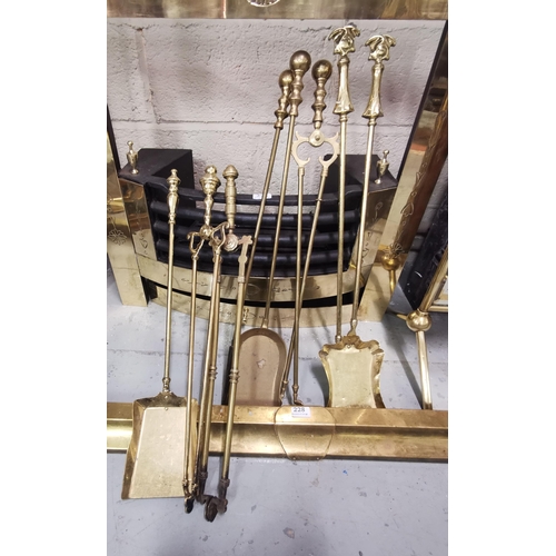 437 - 8 Brass Fire Irons including one set of 3 (poker, tongs, shovel) & one set of 2 (8)