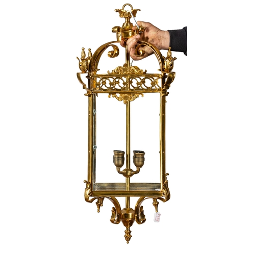 442 - Large Brass Framed Ceiling Lantern, square shaped, bevelled glass panels, 90cmH x 34cm sq.