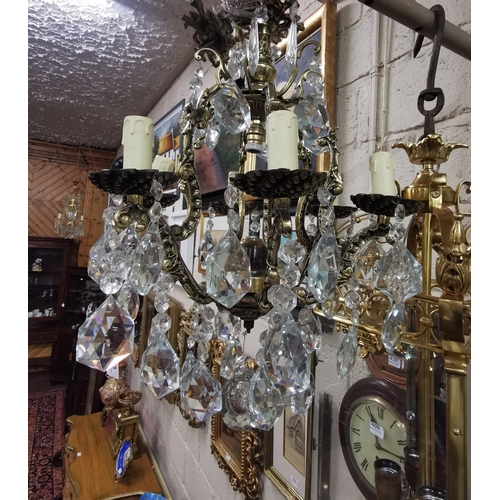 443 - 6-Arm French Chandelier, with tear drop facet cut crystals, 58cm drop