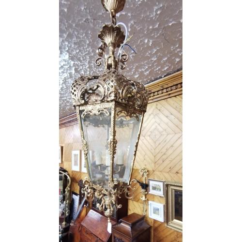 445 - Fine Decorative French Brass Framed Lantern, octagonal shaped with etched glass (4 light fittings in... 