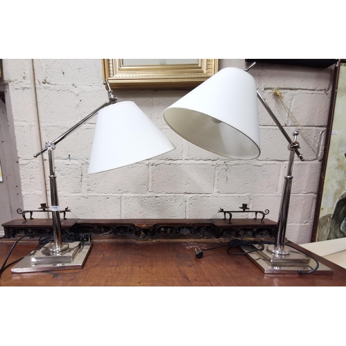 450 - Pair of large contemporary chrome Table Lamps, angle poise design, cream shades (formerly in the Fou... 