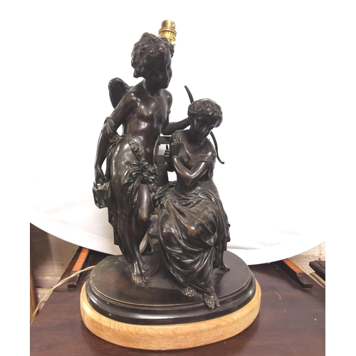 451 - Bronze Model of Cupid & Psyche, nicely cast, converted to a table lamp, on an oval timber base, 40cm... 