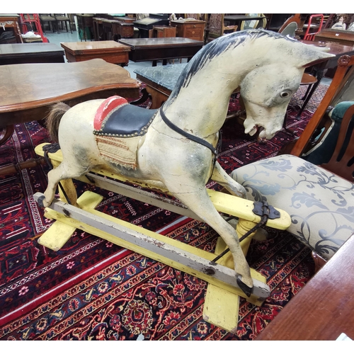 452 - Victorian Rocking Horse, with a painted body (some wear) and a yellow pine base (no mane or reins), ... 