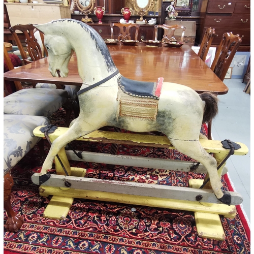 452 - Victorian Rocking Horse, with a painted body (some wear) and a yellow pine base (no mane or reins), ... 