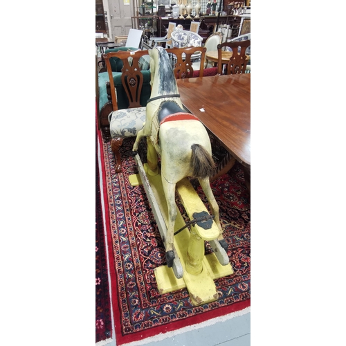 452 - Victorian Rocking Horse, with a painted body (some wear) and a yellow pine base (no mane or reins), ... 