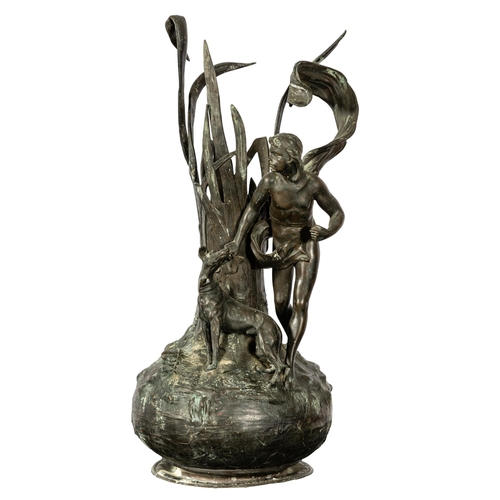 473 - Spelter Centrepiece  figure of a Greek God with whippet, 40cmH x 20cmW