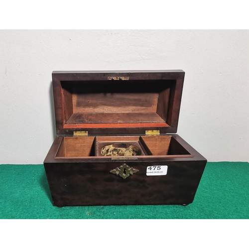 475 - Geo. Mahogany Tea Caddy on 4 turned bun feet, flat topped, 30cmW x 18cmH