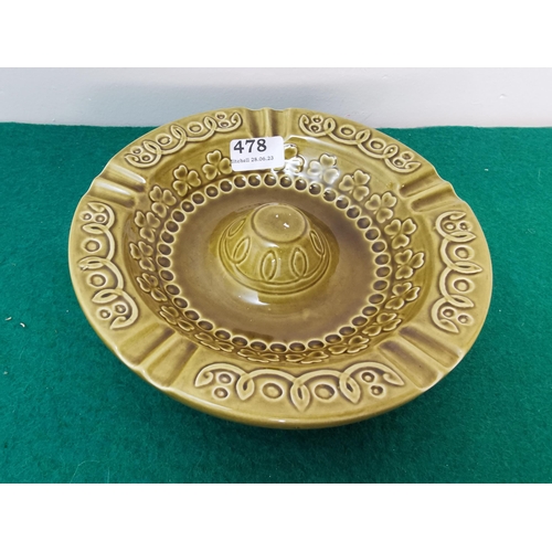 478 - Large Irish green glazed pottery Ashtray, by Arklow, shamrock decor, 23cm dia