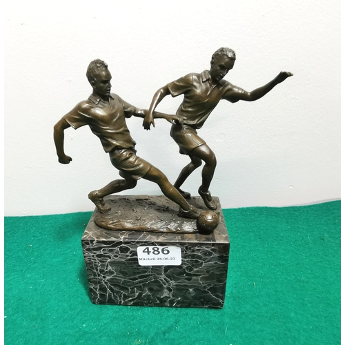 486 - Bronze Model of 2 Footballers, on a grey marble base, 25cmH x 17cmW (stamped LArt France)