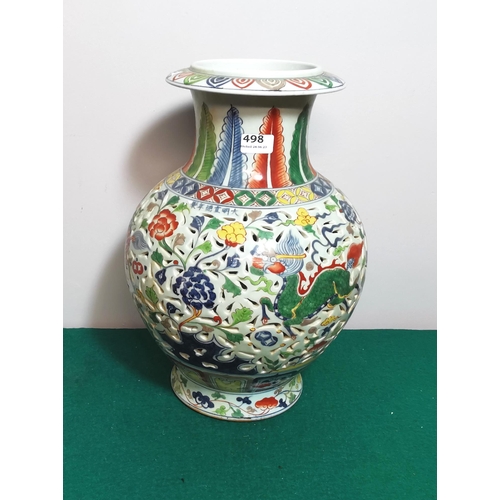 498 - Large bulbous-shaped Oriental Potpourri Vase (with vents), colourful floral decor, 50cm H x 35cm Dia