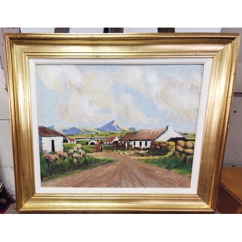 52 - c.1880, Oil on Board - Cottages at the Foot of Croagh Patrick, Co. Mayo, 52 x 63cm, framed