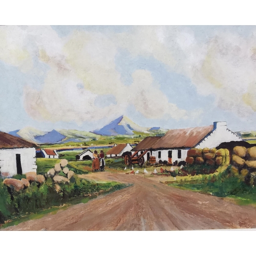 52 - c.1880, Oil on Board - Cottages at the Foot of Croagh Patrick, Co. Mayo, 52 x 63cm, framed