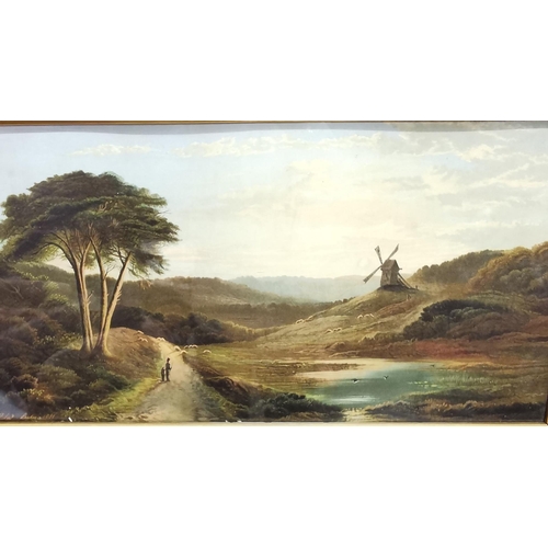 61 - LESLIE (dated 1881), Landscape with windmill, in a decorative gesso gold frame, 55.5cm x 87cm (possi... 