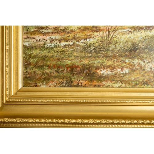 62 - ANTAOINE MacGIOLLA, Pheasant Shoot with Gun Dog, large oil on canvas, in an ebony colour frame, 106c... 