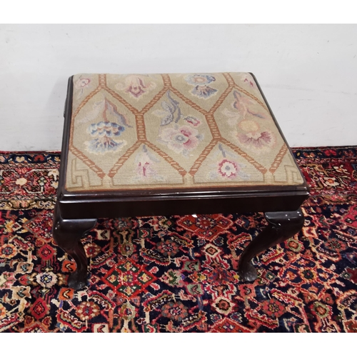 8 - Edw Mahogany Bedroom Stool, with cabriole legs, pad feet and a needlepoint covered seat (removable)