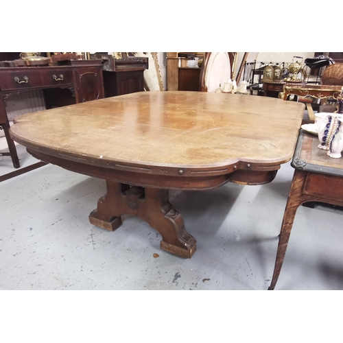 80 - Very large Gothic Oak Design Dining Table, with shaped ends, on two wide legs, with an additional 3 ... 