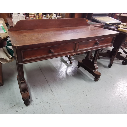 81 - WMIV Mahogany Chamber Table, with 2 drawers, curved side supports, 123cmW (worn appearance)