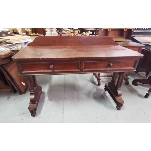 81 - WMIV Mahogany Chamber Table, with 2 drawers, curved side supports, 123cmW (worn appearance)