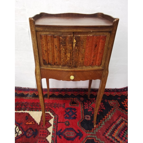 85 - French Kingwood Side Cabinet, with faux book spine covered door over a drawer below, on sabre legs,