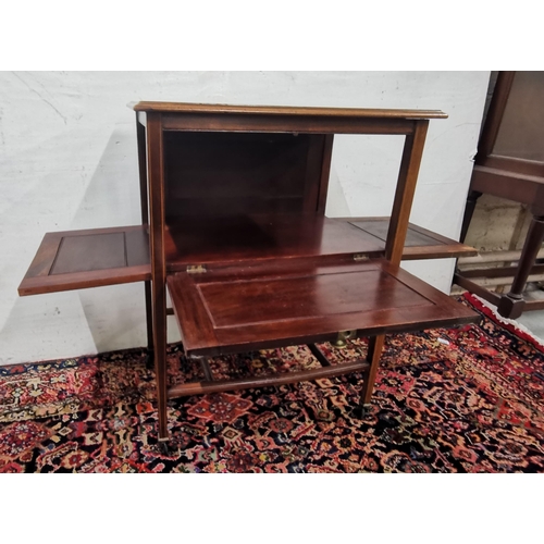 86 - Irish Arts and Crafts Inlaid Mahogany Serving Trolley, with all sides folding to a tray top, labelle... 