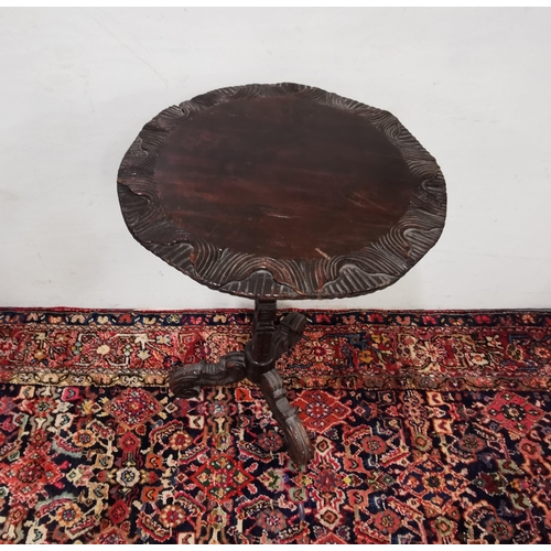 99 - Carved oak tripod Occasional Table, with a shaped top, native/simple designs, 80cmH x 50cmdia