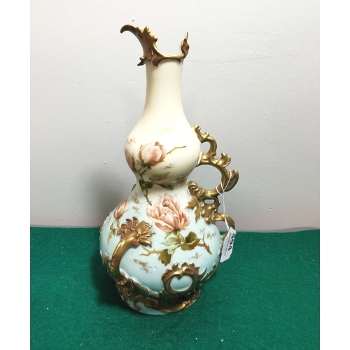 494 - Modern Austrian Porcelain Ewer (stamped at the base), decorated with pink roses and gold handles, ve... 