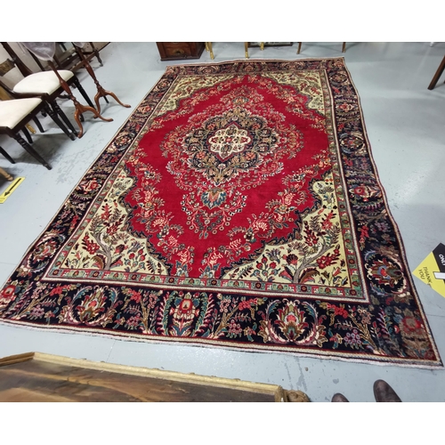 408 - Unusual multi-coloured (blue, light green, red floral) ground unique design Tabriz Carpet, 2.45m x 3... 